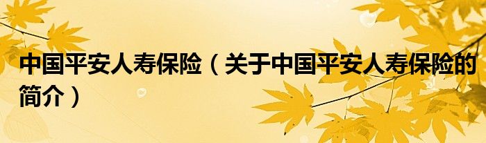 中國(guó)平安人壽保險(xiǎn)（關(guān)于中國(guó)平安人壽保險(xiǎn)的簡(jiǎn)介）