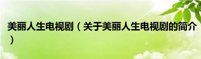 美麗人生電視?。P(guān)于美麗人生電視劇的簡介）