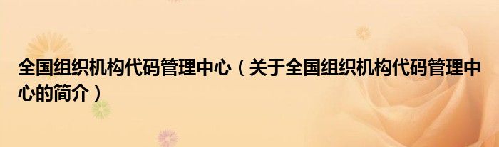 全國組織機(jī)構(gòu)代碼管理中心（關(guān)于全國組織機(jī)構(gòu)代碼管理中心的簡介）