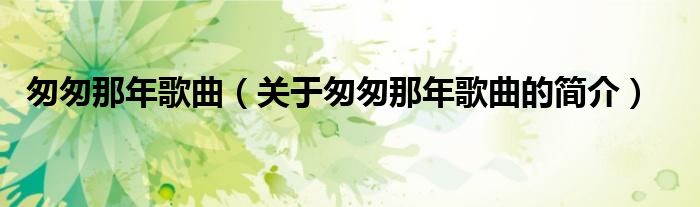 匆匆那年歌曲（關(guān)于匆匆那年歌曲的簡(jiǎn)介）