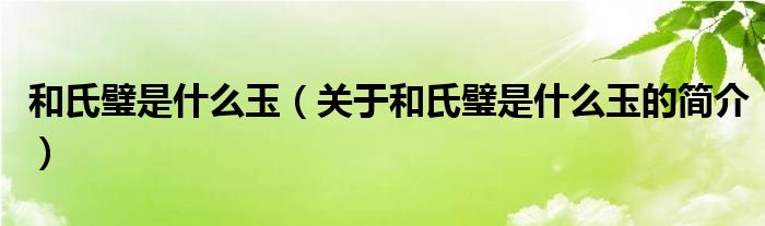 和氏璧是什么玉（關于和氏璧是什么玉的簡介）