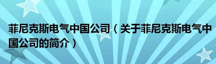 菲尼克斯電氣中國(guó)公司（關(guān)于菲尼克斯電氣中國(guó)公司的簡(jiǎn)介）