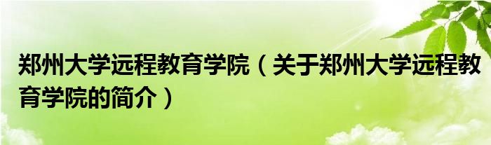 鄭州大學遠程教育學院（關于鄭州大學遠程教育學院的簡介）