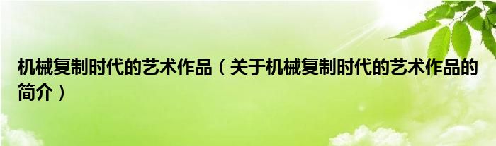 機械復(fù)制時代的藝術(shù)作品（關(guān)于機械復(fù)制時代的藝術(shù)作品的簡介）