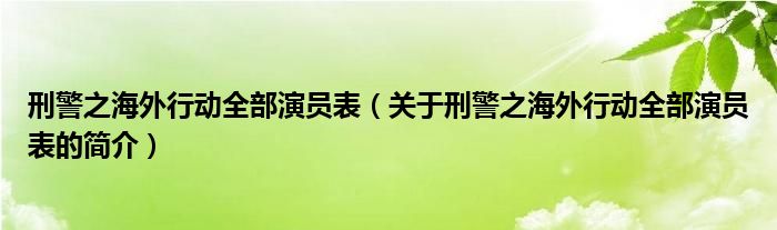 刑警之海外行動(dòng)全部演員表（關(guān)于刑警之海外行動(dòng)全部演員表的簡(jiǎn)介）