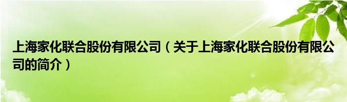 上海家化聯(lián)合股份有限公司（關(guān)于上海家化聯(lián)合股份有限公司的簡(jiǎn)介）