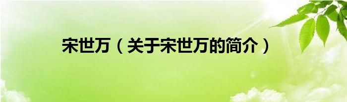 宋世萬（關(guān)于宋世萬的簡(jiǎn)介）