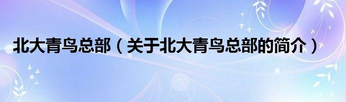 北大青鳥(niǎo)總部（關(guān)于北大青鳥(niǎo)總部的簡(jiǎn)介）