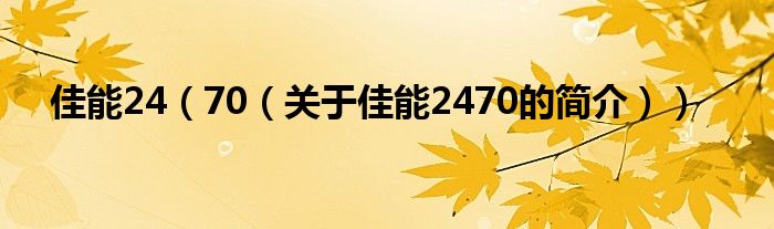 佳能24（70（關(guān)于佳能2470的簡介））