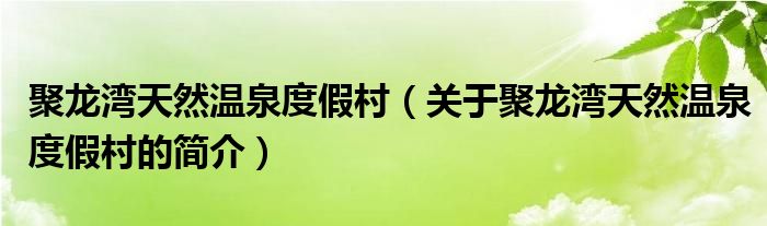 聚龍灣天然溫泉度假村（關于聚龍灣天然溫泉度假村的簡介）