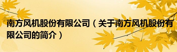 南方風機股份有限公司（關于南方風機股份有限公司的簡介）