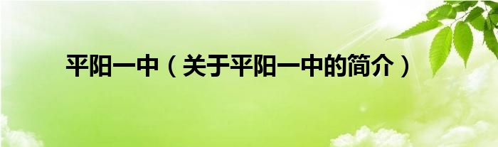 平陽一中（關(guān)于平陽一中的簡(jiǎn)介）