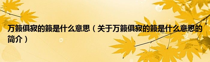 萬籟俱寂的籟是什么意思（關于萬籟俱寂的籟是什么意思的簡介）