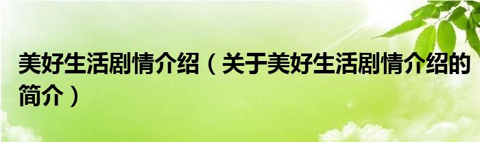 美好生活劇情介紹（關(guān)于美好生活劇情介紹的簡(jiǎn)介）