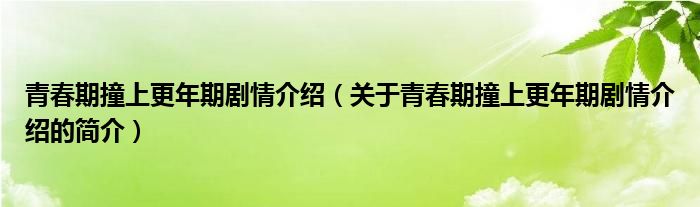 青春期撞上更年期劇情介紹（關(guān)于青春期撞上更年期劇情介紹的簡(jiǎn)介）