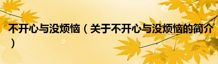 不開心與沒煩惱（關(guān)于不開心與沒煩惱的簡介）