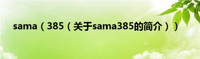 sama（385（關(guān)于sama385的簡(jiǎn)介））