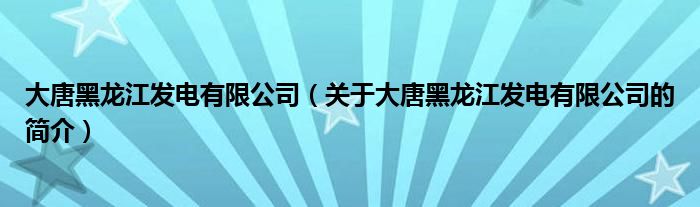 大唐黑龍江發(fā)電有限公司（關于大唐黑龍江發(fā)電有限公司的簡介）