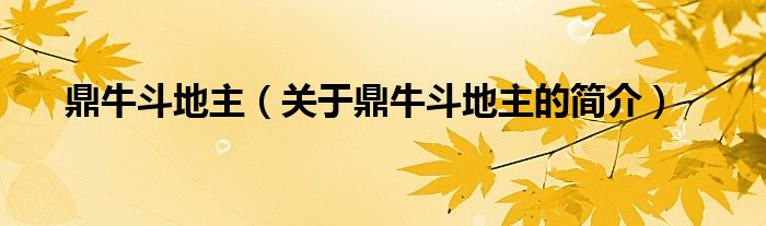 鼎牛斗地主（關(guān)于鼎牛斗地主的簡(jiǎn)介）