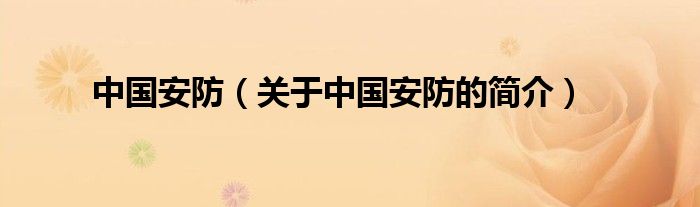 中國(guó)安防（關(guān)于中國(guó)安防的簡(jiǎn)介）