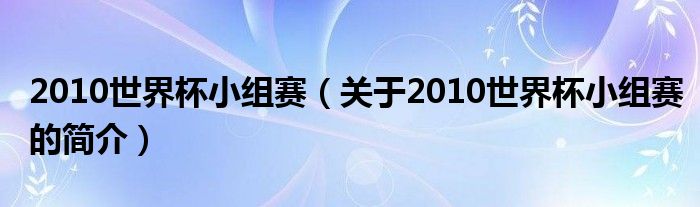 2010世界杯小組賽（關于2010世界杯小組賽的簡介）