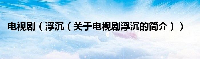 電視?。ǜ〕粒P(guān)于電視劇浮沉的簡(jiǎn)介））