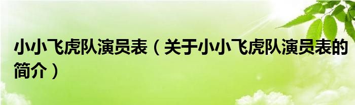 小小飛虎隊演員表（關于小小飛虎隊演員表的簡介）