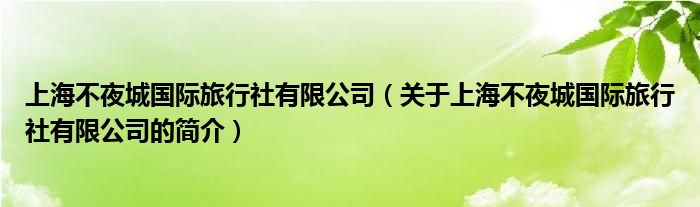 上海不夜城國際旅行社有限公司（關(guān)于上海不夜城國際旅行社有限公司的簡介）