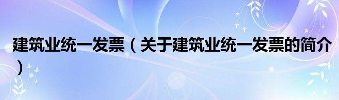 建筑業(yè)統(tǒng)一發(fā)票（關(guān)于建筑業(yè)統(tǒng)一發(fā)票的簡介）