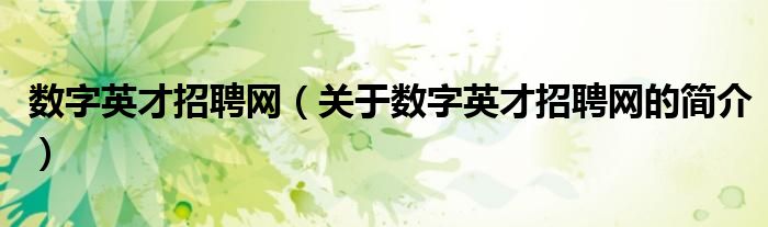 數(shù)字英才招聘網(wǎng)（關(guān)于數(shù)字英才招聘網(wǎng)的簡(jiǎn)介）