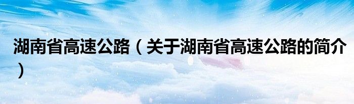 湖南省高速公路（關于湖南省高速公路的簡介）