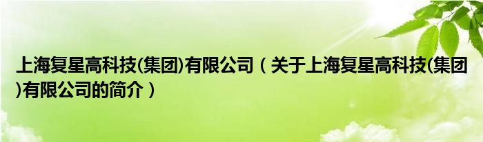 上海復(fù)星高科技(集團(tuán))有限公司（關(guān)于上海復(fù)星高科技(集團(tuán))有限公司的簡介）