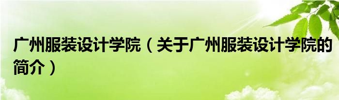 廣州服裝設(shè)計學(xué)院（關(guān)于廣州服裝設(shè)計學(xué)院的簡介）