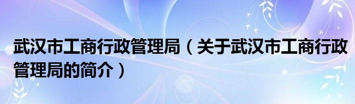 武漢市工商行政管理局（關(guān)于武漢市工商行政管理局的簡(jiǎn)介）