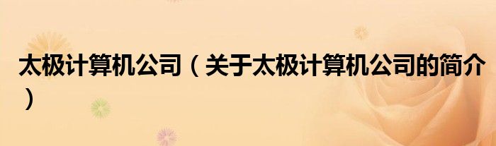 太極計算機(jī)公司（關(guān)于太極計算機(jī)公司的簡介）