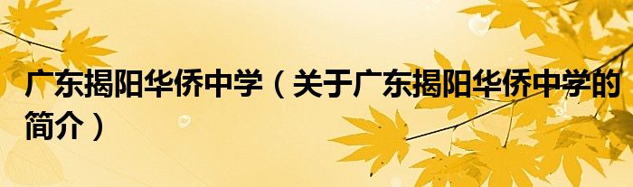 廣東揭陽華僑中學（關于廣東揭陽華僑中學的簡介）