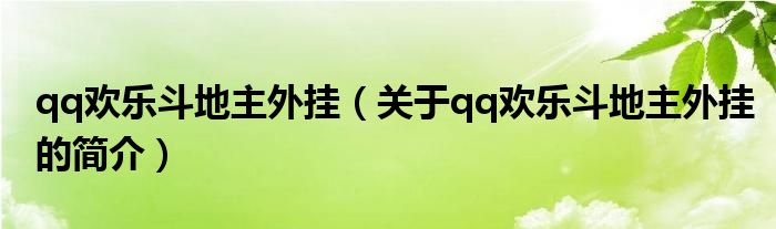 qq歡樂斗地主外掛（關(guān)于qq歡樂斗地主外掛的簡介）