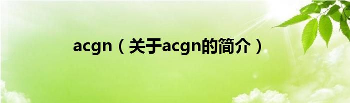 acgn（關(guān)于acgn的簡介）