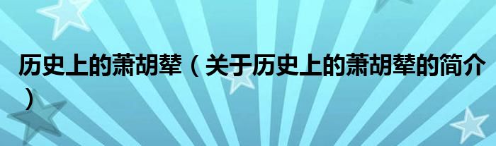 歷史上的蕭胡輦（關(guān)于歷史上的蕭胡輦的簡介）