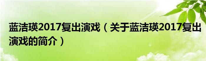 藍(lán)潔瑛2017復(fù)出演戲（關(guān)于藍(lán)潔瑛2017復(fù)出演戲的簡(jiǎn)介）