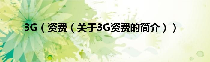 3G（資費(fèi)（關(guān)于3G資費(fèi)的簡(jiǎn)介））