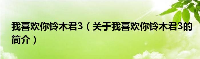 我喜歡你鈴木君3（關(guān)于我喜歡你鈴木君3的簡介）