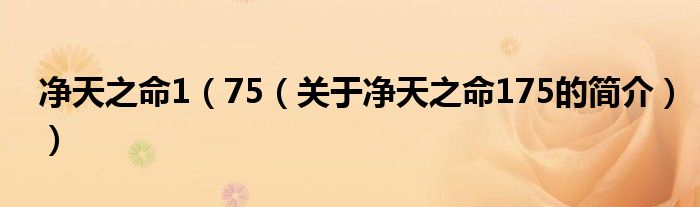 凈天之命1（75（關(guān)于凈天之命175的簡(jiǎn)介））