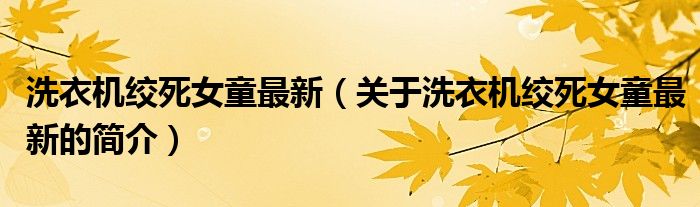 洗衣機絞死女童最新（關(guān)于洗衣機絞死女童最新的簡介）