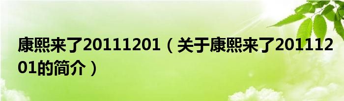 康熙來了20111201（關于康熙來了20111201的簡介）