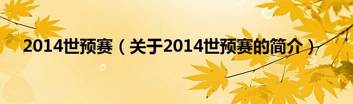 2014世預(yù)賽（關(guān)于2014世預(yù)賽的簡(jiǎn)介）