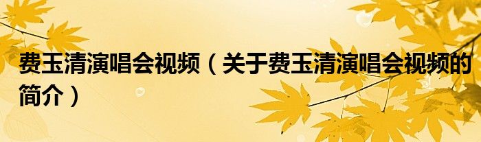 費玉清演唱會視頻（關(guān)于費玉清演唱會視頻的簡介）