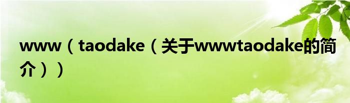 www（taodake（關(guān)于wwwtaodake的簡介））