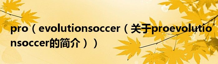 pro（evolutionsoccer（關(guān)于proevolutionsoccer的簡(jiǎn)介））