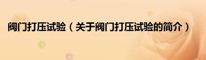 閥門打壓試驗(yàn)（關(guān)于閥門打壓試驗(yàn)的簡(jiǎn)介）